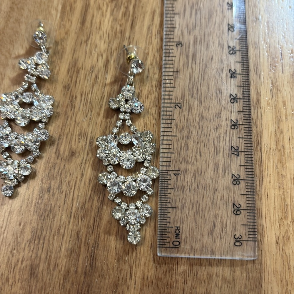 Silver Rhinestone Statement Earrings - Picture 3 of 5